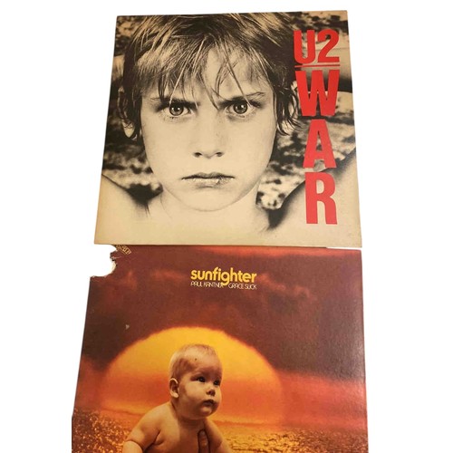 44 - Set of 4 rock vinyl LPs: Sunfighter (Paul Kantner & Grace Slick), U2 War, 50,000,000 Elvis Fans Can'... 