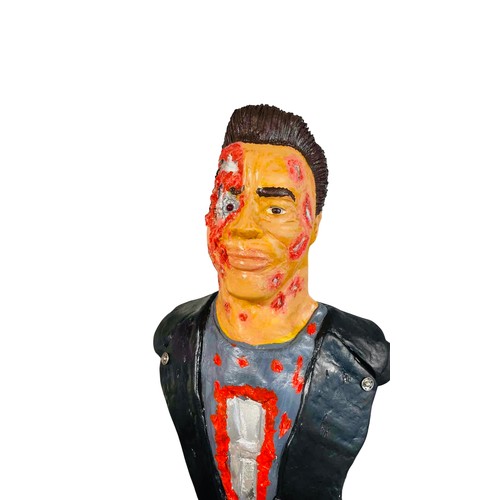 38 - A painted Terminator 2 bust sculpture of a male figure in a black jacket with simulated facial injur... 