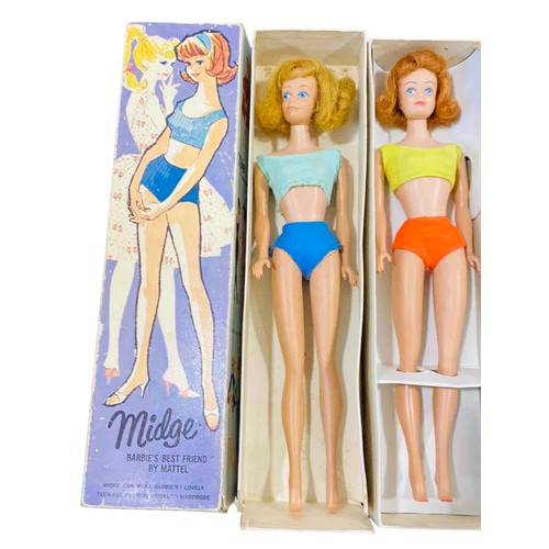 36 - 2 vintage Mattel Midge, Barbie's Best Friend fashion dolls, with original illustrated card boxes and... 