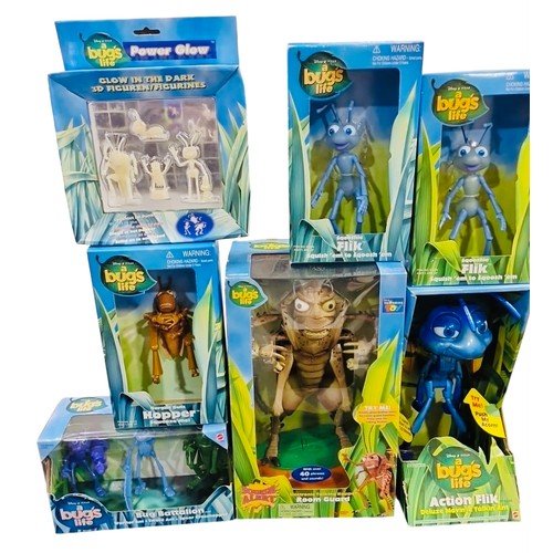 27 - A group of boxed Disney Pixar A Bug's Life toys, including Sqooshie Flik action figures, Curgilin Gu... 