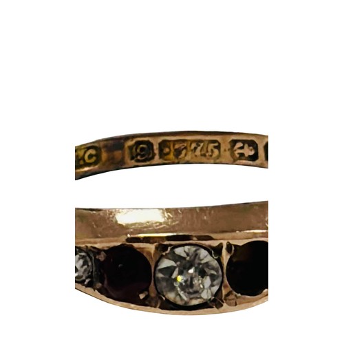 17 - 9ct gold five-stone ring, the graduated line set with a central round brilliant-cut diamond flanked ... 