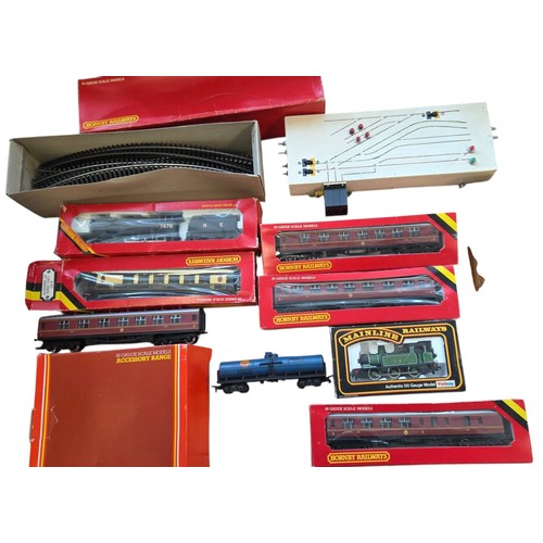 74 - A group of OO gauge model railway items, largely Hornby Railways, including boxed LMS Coach Composit... 