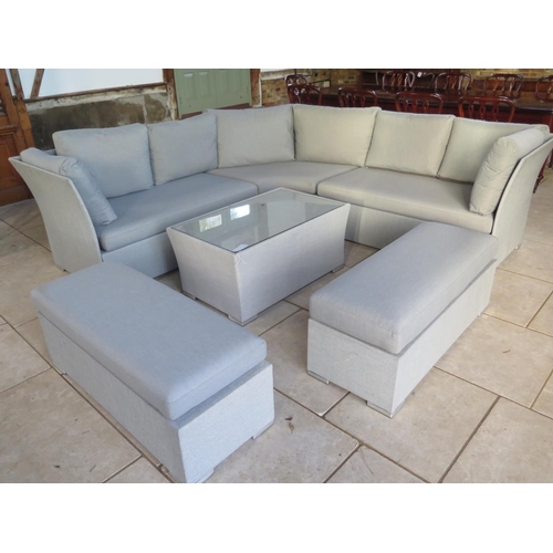 74 - A Bramblecrest all weather garden corner sofa with a coffee table and two stools