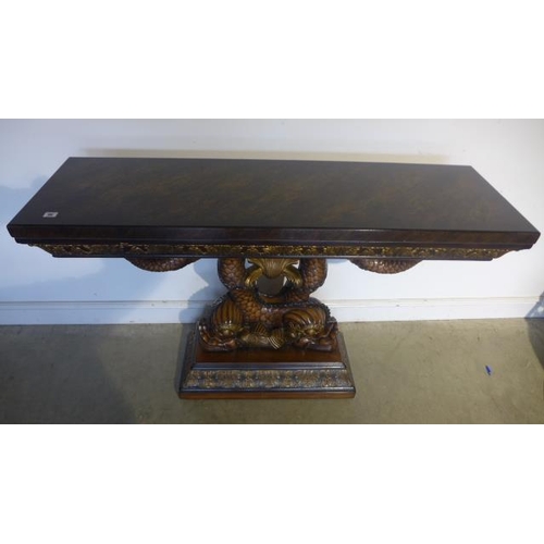 95 - A modern consul table by Theodore Alexander 138cm x 41cm x 94cm high - gilt highlighted acanthus lea... 