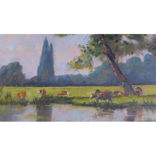 462 - John Rohda cattle grazing by the Great Ouse near Waterbeach - 76cm x 61cm