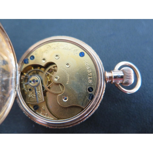 1068 - A 14ct yellow gold cased pocket watch - full Hunter, white enamel dial with Roman numerals, subsidia... 