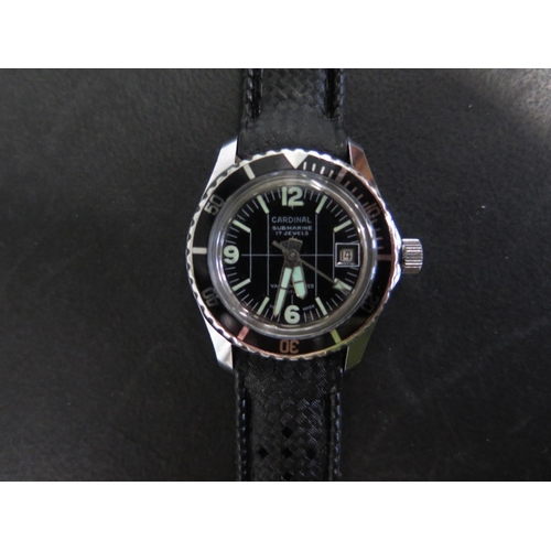 1079 - A mid sized Cardinal Submarine manual wristwatch with Arabic numerals at 12, 6 & 9, date aperture at... 