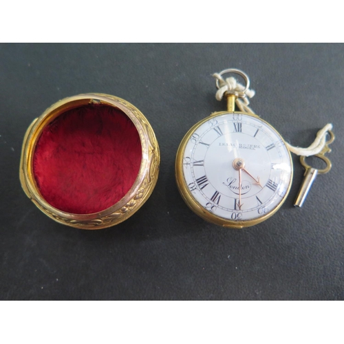 1080 - A gilt metal paired case pocket watch by Isaac Rogers of London circa 1760 the white enamel dial wit... 