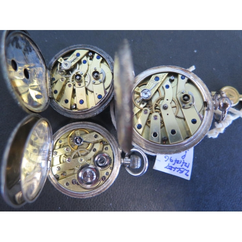 1083 - Three ladies silver engraved cased open faced pocket watches, two having Roman numerals to white ena... 