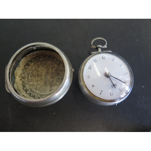 1085 - A paired cased silver pocket watch, open faced by James Walker of London, fusee movement, white enam... 