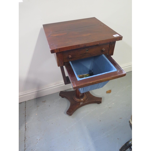 109 - A 19th century mahogany work box with a pull out needlework compartment - Height 74cm