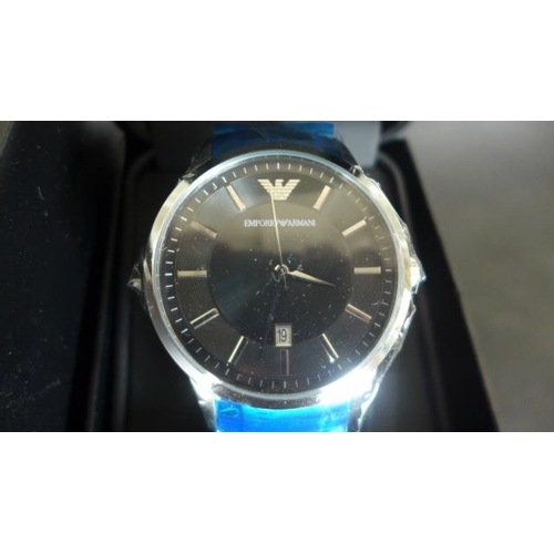 1092 - A Gentleman's Emporio Armani Wristwatch, Baton Markers to Black Dial, Date Aperture at 6 O'clock on ... 