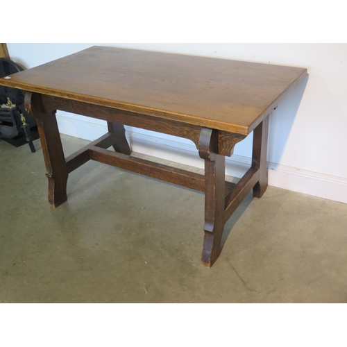 117 - An oak Arts and Crafts refectory table - Height 75cm x 73cm x 135cm - removed from a Cambridge Colle... 