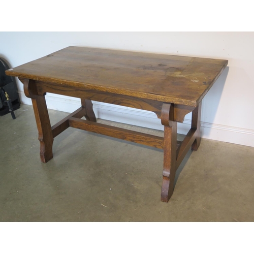 119 - An oak Arts and Crafts refectory table - Height 74cm x 74cm x 137cm - removed from a Cambridge Colle... 