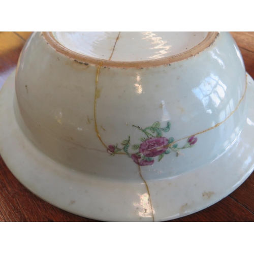 1211 - A large Famille Rose bowl - Diameter 41cm, Height 12cm - broken into several pieces and glued togeth... 