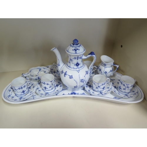 1367 - A blue and white Royal Copenhagen coffee set on sixteen pieces including coffee pot, six cups and sa... 