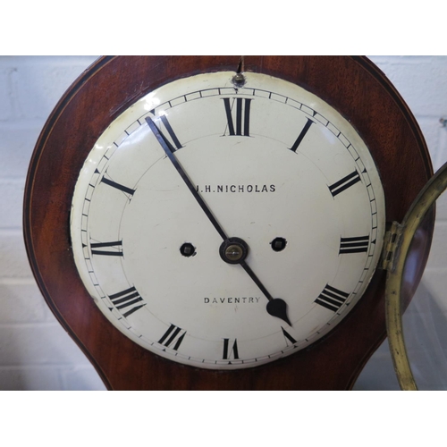 207 - A mahogany cased 19th century balloon clock with Roman numerals to enamel dial marked J H Nicholas, ... 