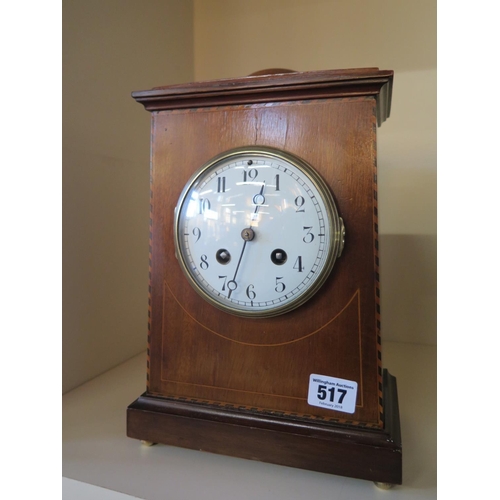 216 - A French 8 day mahogany case Arts and Crafts style mantle clock - Height 30cm - working in the saler... 