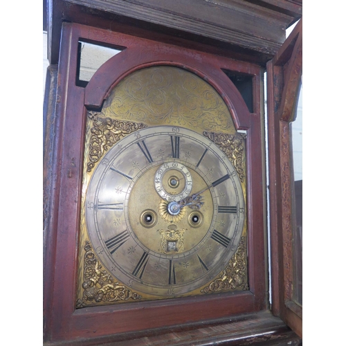 220 - A late 18th century 8 day striking longcase clock with a painted oak and pine case - the 12 inch arc... 