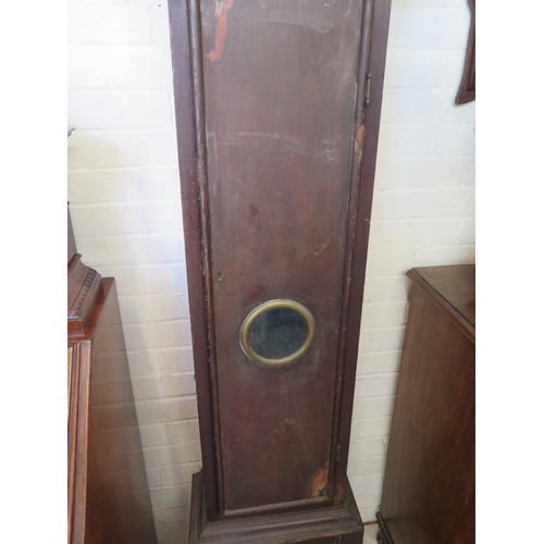 220 - A late 18th century 8 day striking longcase clock with a painted oak and pine case - the 12 inch arc... 