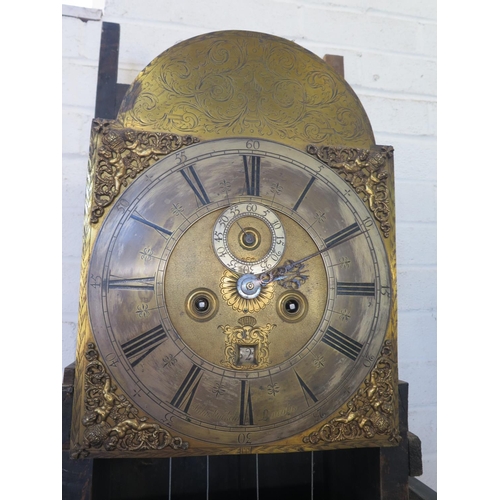 220 - A late 18th century 8 day striking longcase clock with a painted oak and pine case - the 12 inch arc... 