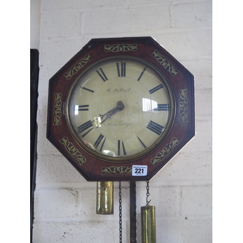 221 - A Georgian brass inlaid rosewood octagonal wall clock with a painted 9 inch dial signed Lickert Camb... 