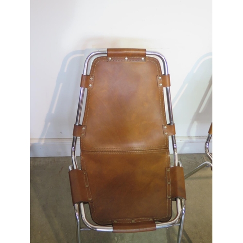 250 - Charlotte Perriand - A set of six chromium and tan leather chairs made for Les Arcs circa 1960 - all... 