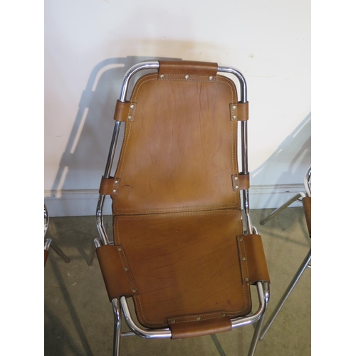 250 - Charlotte Perriand - A set of six chromium and tan leather chairs made for Les Arcs circa 1960 - all... 