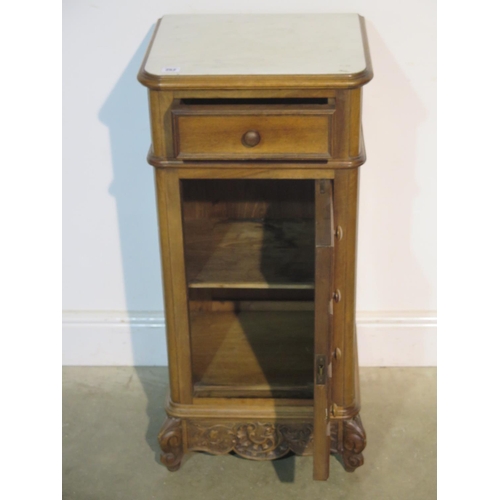 252 - A 19th century marble top washstand with a drawer above a cupboard with drawer front - Height 89cm x... 