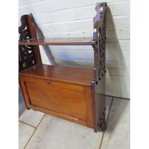 259 - A Victorian mahogany secretaire wall hanging shelf with a fitted interior and fretwork sides - Heigh... 