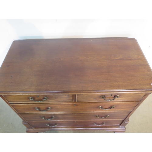 274 - A Georgian mahogany chest with two short over three long oak lined drawers with brass swan neck hand... 