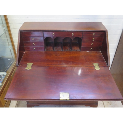 291 - A 19th century mahogany bureau with four long drawers and brass beading - Height 101cm x 94cm x 53cm... 