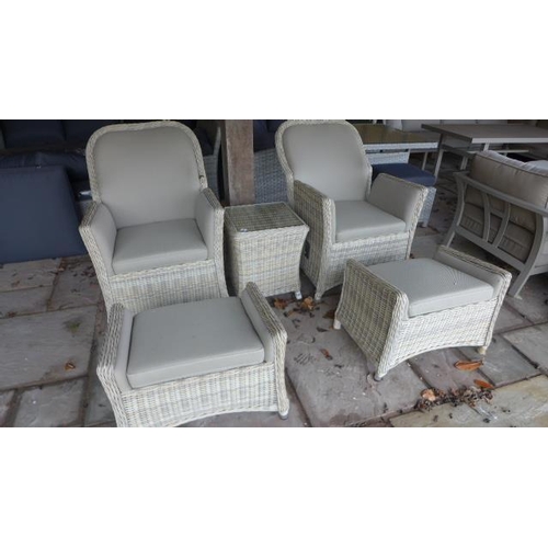 3 - Two Bramblecrest woven and textaline recliner chairs with footstools with fixed cushions and a low c... 