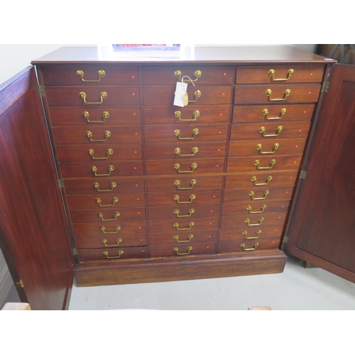 307 - A very good quality late Victorian mahogany museum/shop cabinet with two panel doors enclosing 36 sm... 