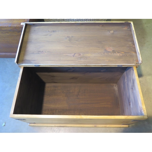 32 - A metal banded pine box - Height 43cm x 81cm x 42cm - made by a local craftsman to a high standard