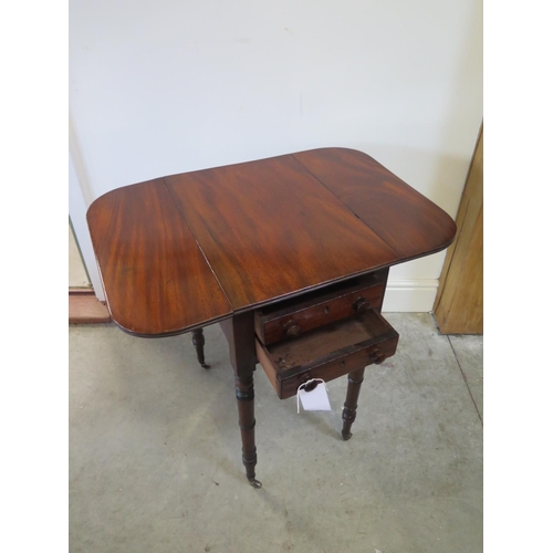 329 - A 19th century mahogany dropleaf work table with two active drawers - Height 68cm x 72cm x 51cm open... 