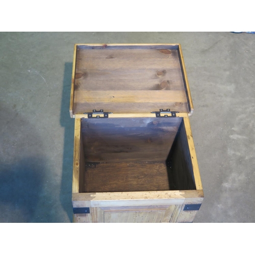 41 - A small metal banded pine box - 32cm x 39cm x 31cm - made by a local craftsman to a high standard