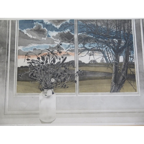 457 - Richard Bawden signed coloured etching - View Through a Window - 79/100 - 42cm x 62cm - some fly und... 