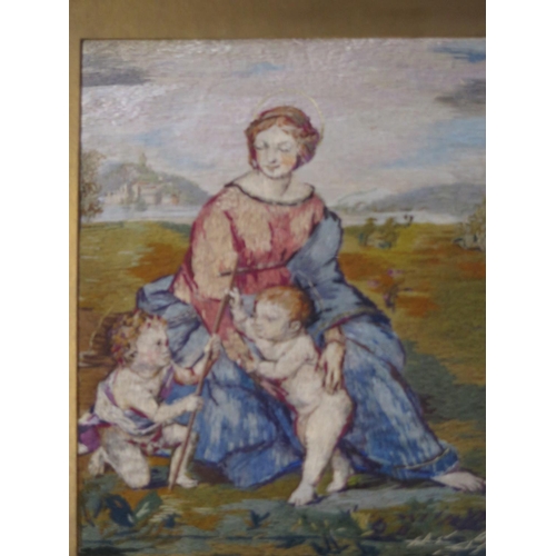 461 - A Religious wool work - 26cm x 21cm - in an ornate gilt frame - colors bright, minor losses to frame... 