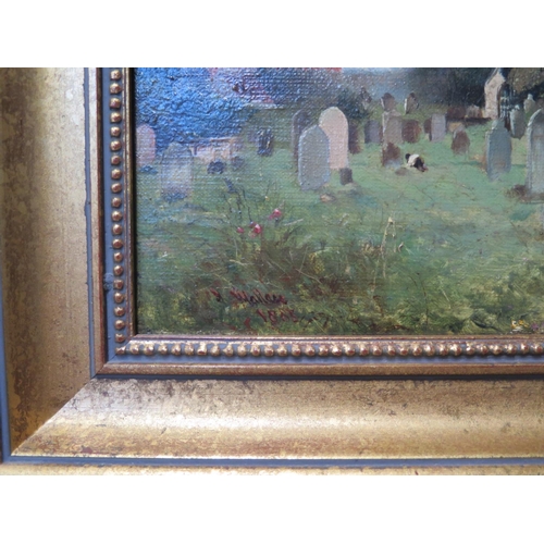 464 - John Wallace (1841-1905) - Oil on canvas Hart Church signed dates 1885 - 24cm x 34cm - in a gilt fra... 