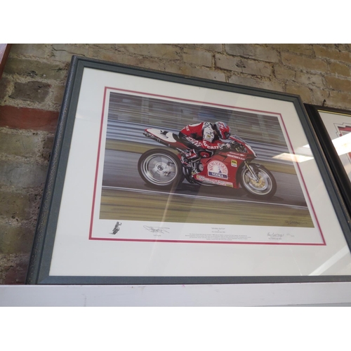 467 - Two signed motorcycle racing prints - Double Dutch and The One and Only - and a Stuart Booth print