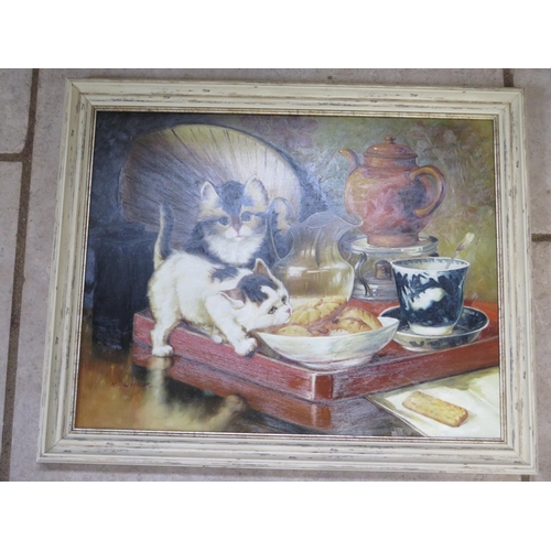 479 - An oil on panel Kittens by H Wheeler - 39cm x 50cm