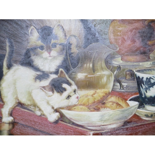 479 - An oil on panel Kittens by H Wheeler - 39cm x 50cm