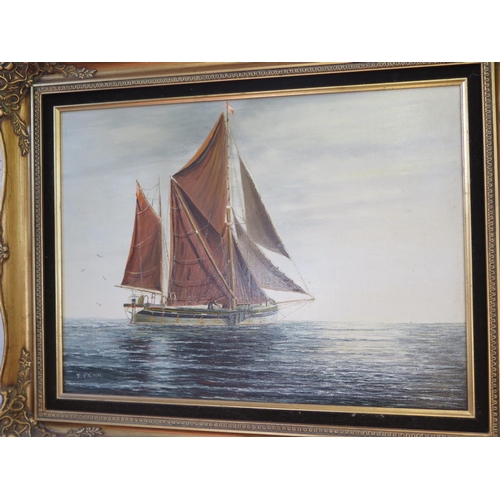 481 - Two gilt framed oils on canvas of the sailing barge Canberra under sail - both 77cm x 65cm - both si... 