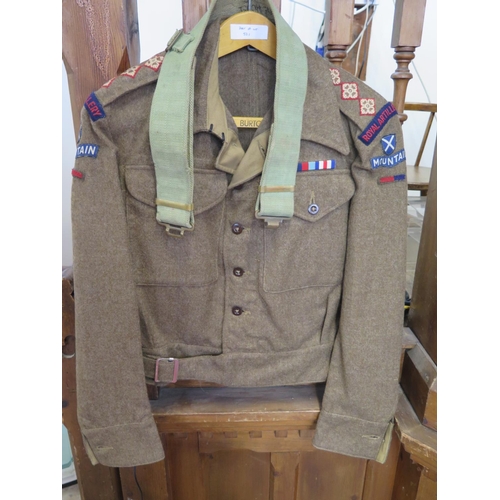 521 - A British Army uniform WWII period Captain Stonehouse Royal Artillery, uniform to include - battle d... 