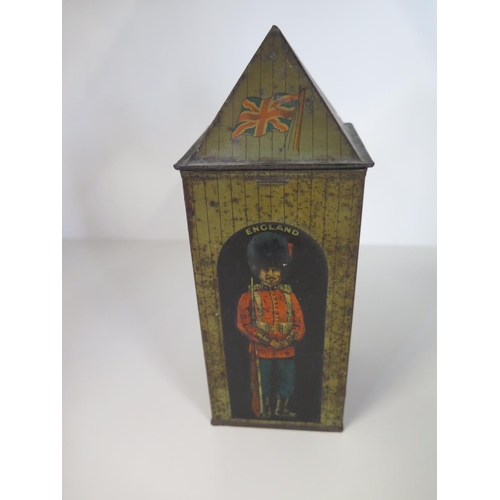 534 - A Huntley and Palmers Sentry box tin with Soldiers of England, Russia, France, Belgium - Height 18cm... 