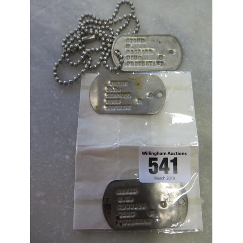 541 - Three US Marine Corp dog tags, purchased in Vietnam