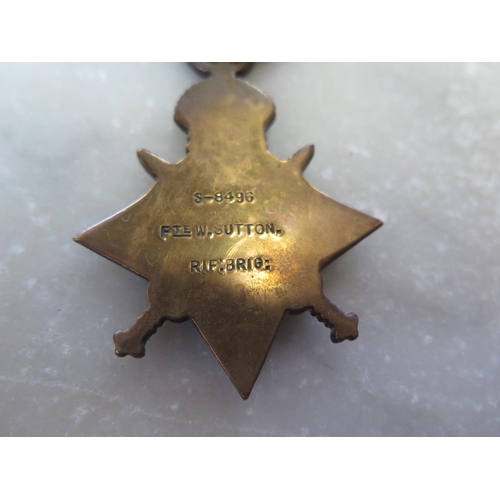 543 - A 1914/15 Star awarded to S-8496 Pte Williams Sutton Rifle Brigade