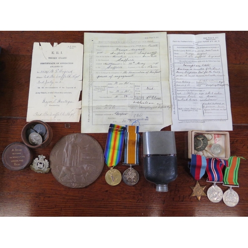 554 - A World War I 1914/18 Medal, Victory Medal and Death Plaque awarded to 33108 Pte G. Argent Boarder R... 