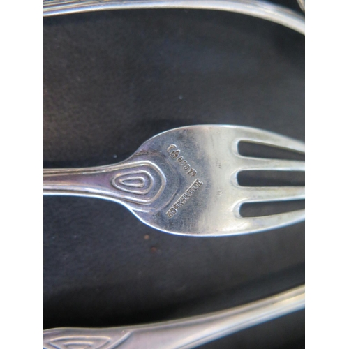 664 - Ten pieces of 800 silver K Meyen & Co flatware, an anointing spoon marked 84 and five other white me... 